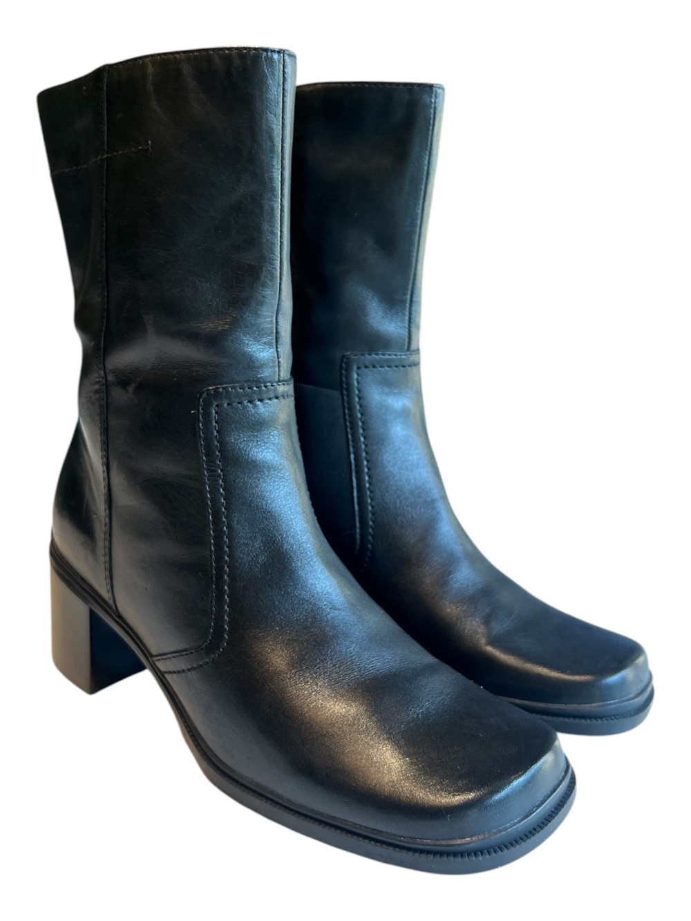 Croft & Barrow vintage 90s/2000leather  block heel Square Toe Ankle Black Boot
